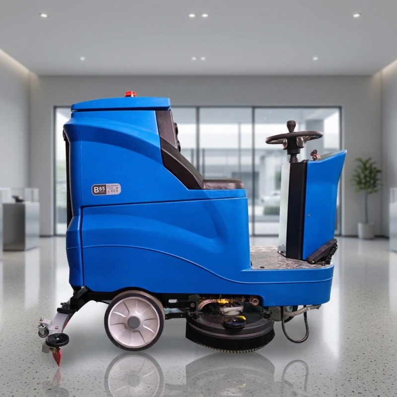Ride on scrubber for warehouse