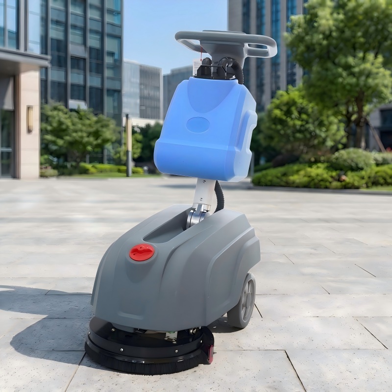 Small automatic floor scrubber for narrow aisles